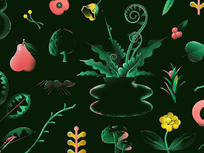 Plants ant brushes design digital art ferns floral greenery illustration mushroom plants