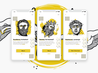 Onboarding - Greek Museum app black design greek illustration ios iphone mobile museum onboarding ui yellow
