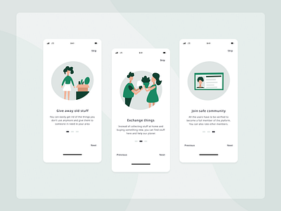 Freed - donation app app design donate eco freed illustrations mobilescreens onboarding procreate ui ux visual design