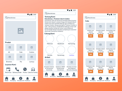 Wireframe for Cake Mobile App