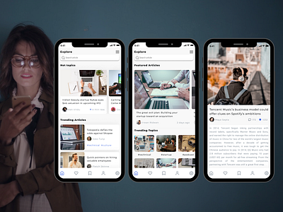 Mobile blog and article pages app design minimal ui ux