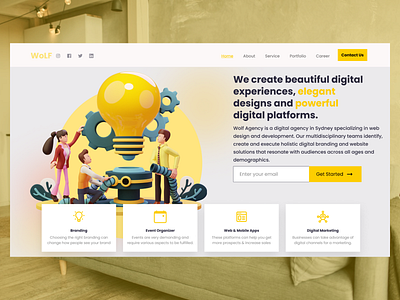 Landing Page for Digital Agency with 3D app design minimal typography ui ux
