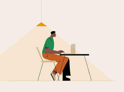 COLOR ILLUSTRATIONS 05 art boy brown color colorful flat graphic design green illustration laptop light minimal office work yellow young