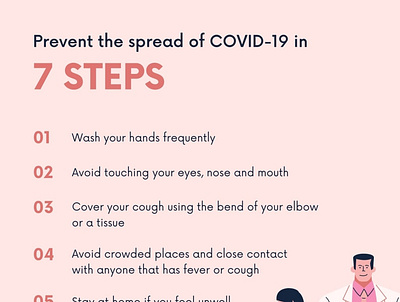 Pink 7 Step Prevention Coronavirus Awareness Poster branding design illustration typography