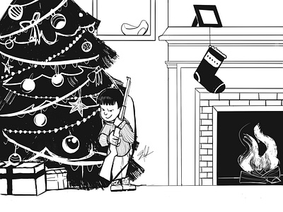 Christmas boy character childhood childhood memories childrens illustration christmas christmas tree fire gun homealone illustraion kid procreate sketch