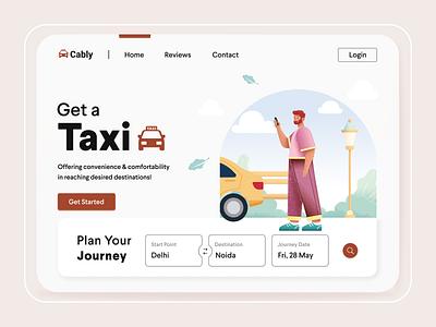 Taxi Booking Landing Page Concept adobe adobe xd app cab booking daily 100 challenge daily ui dailyuichallenge design digital art homepage illustration interface landing page ride sharing taxi app taxi booking ui ui design ux design website design