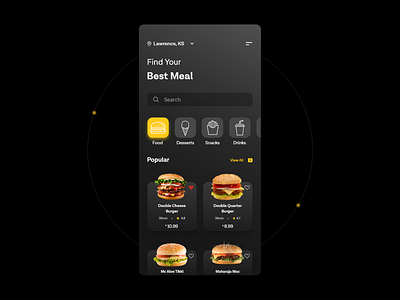 Fast Food App- Dark Theme adobe android app app design dailyuichallenge dark mode dark ui design fast food food app food delivery app glassmorphism interface ios mcdonalds minimal ui ui design ux ux design
