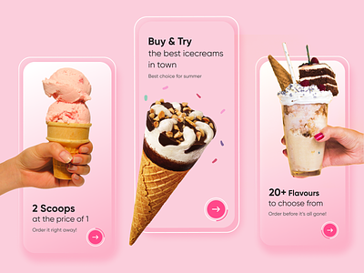 Icecream App Onboarding Screens adobe adobe xd android app app design concept daily ui dailyuichallenge design icecream icecream app icecream onboarding interface ios onboarding onboarding screen pink ui user interface ux