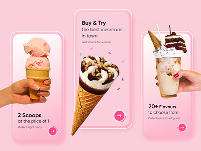 Icecream App Onboarding Screens adobe adobe xd android app app design concept daily ui dailyuichallenge design icecream icecream app icecream onboarding interface ios onboarding onboarding screen pink ui user interface ux