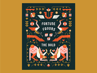 Fortune Favors the Bold animal crane design fortune geometric graphic design hare illustration luck print design quote rabbit saying typography vector illustration