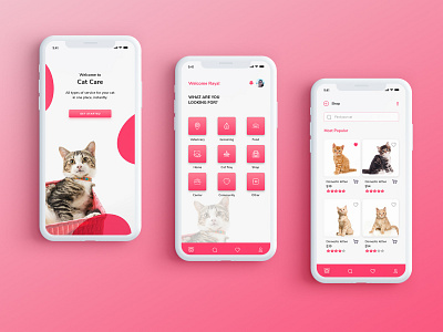 Cat Care and Adoption App cat care cat care app cat shop interface pet care pet care app product design