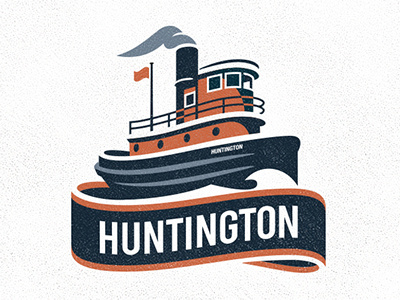 Huntington blue boat design illustration logo orange sea ship tug tugboat vector vintage water
