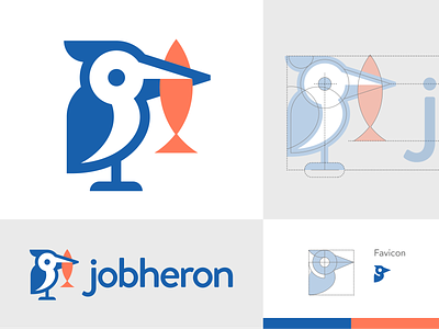 jobheron animal bird blue branding coral fish fishing heron icon illustration illustrator jobs jobsite logo minimal recruitment