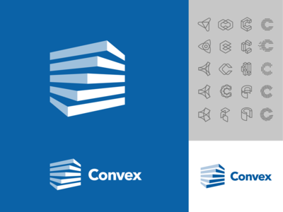 Convex app blocks branding buildings commercial data hvac icon logo logo design management app negative space software twist type vector