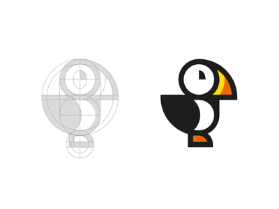 Puffin bird geometric icon illustration logo minimal puffin shapes