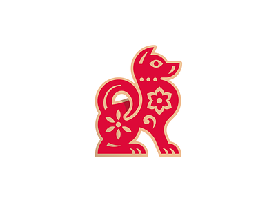 Year of the Dog animal badge chinese new year dog flower illustration logo pin red