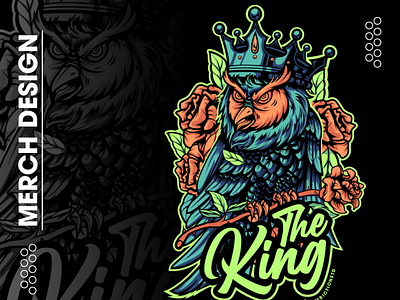 The King Owl T-shirt Design Illustration apparel brand identity clothdesign clothing crown dark art illustration illustrator king king owl merchandise owl rose vector