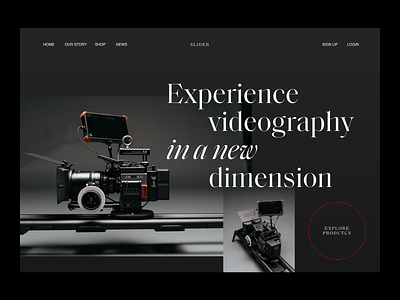Website Slider Header header layout minimal modern photographer photography serif slider slider design typography video videographer videography website