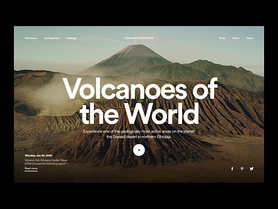 Volcanoes of the World header homepage interactive layout modern photography typography volcano volcanoes web design website