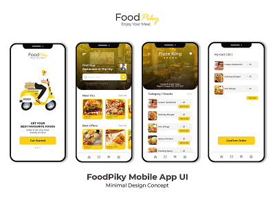 FoodPiky Mobile App UI Design android app design app interface branding creative design flat food app food delivery app interaction interfacedesign ios app design marketing minimal ui mobile app design online store restaurant app service app uiux user experience