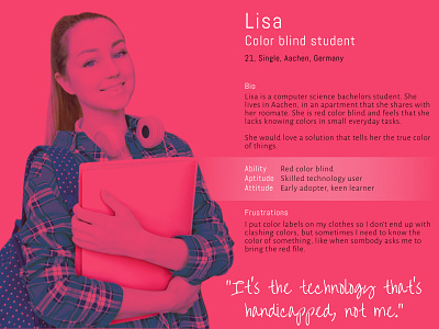 Lisa - Persona of a color blind student clean colorblind design figma flat illustration illustrator persona pink user user experience design ux ux design uxdesign