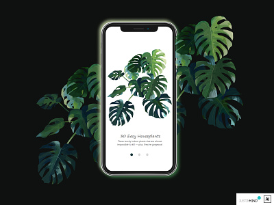 Onboarding screen for house plants smartphone application clean design flat green illustration illustrator iphone iphone app iphone mockup iphone x iphonex onboard onboarding onboarding screen onboarding ui plants ui ui design