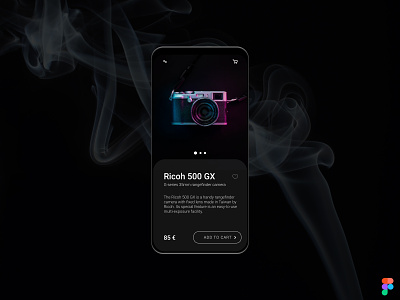 Product page for Vintage Camera | Mobile UI design black clean design figma figma design figmadesign flat illustration mobile mobile app mobile app design mobile design mobile ui product product design product page ui ui design ux ux design