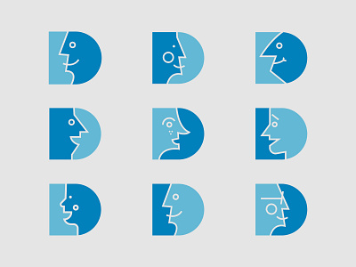 Dental Works blue d dental dental care design faces happy illustration kinetic laugh logo logomark mark modern silhouette smile system teeth tooth works