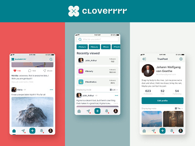 Cloverrrr Social Media App app design simple socialmedia ui ux uxui