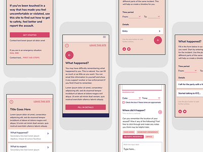 Prototype screens for survivors of sexual assault resource mobile first notforprofit web application design