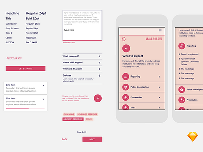 UI elements for survivors of sexual assault resource mobile first notforprofit web app design