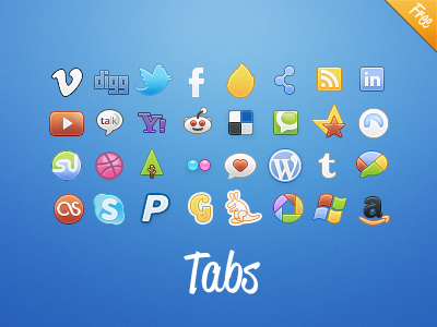 Tabs Social: Colors (and Classic) - Now free! amazon browser color colors delicious digg dribbble ember facebook feed forrrst gowalla grooveshark icons linkedin media network orange rainbow reddit social solid sticker stumbleupn tabs tabsicons twitter vimeo yahoo youtube