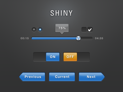 Shiny Blue UI [PSD] blue buttons crisp dark download free interface metal orange psd shiny ui