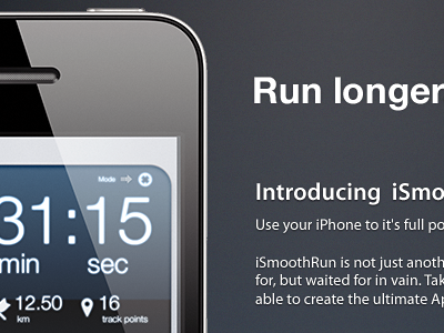 Run Longer application dark dropshadow ios iphone led running shiny teaser