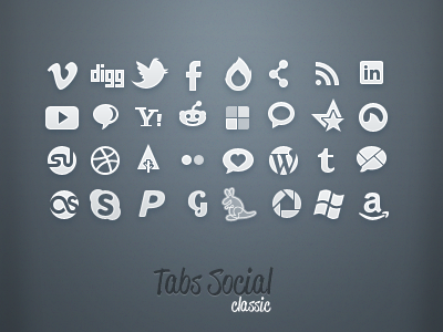 Tabs Classic: Social amazon blue browser classic delicious digg dribbble ember facebook feed forrrst gowalla grey grooveshark icons linkedin media network reddit social sticker stumbleupn tabs twitter vimeo white yahoo youtube