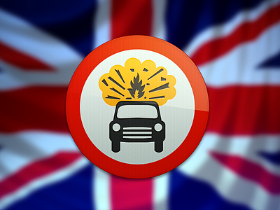 Signs: A lad from the isles britain car carrying explosives explode sign streetsign