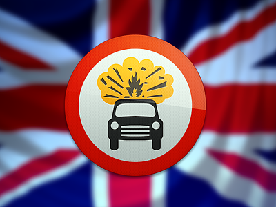 Signs: A lad from the isles britain car carrying explosives explode sign streetsign