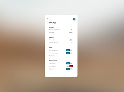 Settings – DailyUI #007 daily ui daily100challenge dailychallenge dailyui dailyuichallenge settings settings page settings ui ui ux ui design uidesign uiux userinterface