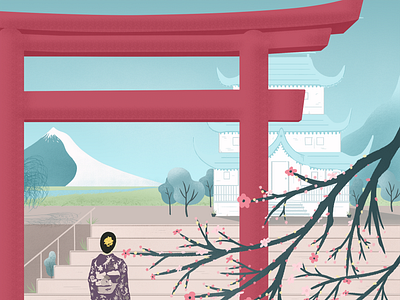 woman in kimona on steps of palace REFACTORED SMALL digital art digital illustration editorial illustration illustration japanese art