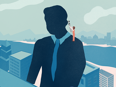 Assess The Client cityscape editorial illustration silhouette
