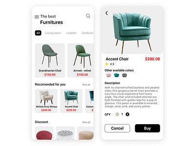 Furniture Mobile Shop (E-Commerce) app design figma fiigma designinspiration furniture product ui ux