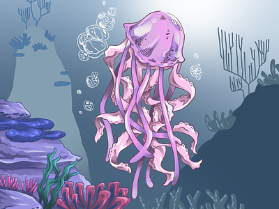 jellyfish blue bubble color corals digitalart illustration jellyfish photoshop sea underwater