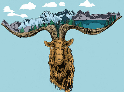 Mountain Goat animals digitalart goat illustraion ink mountains neture photoshop scenery