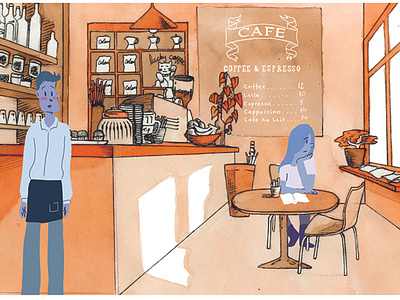 Cafe background animation background characters color illustration mixedmedia photoshop watercolors