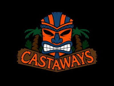 Castaways Full Logo grain jungle leaf leaves mask palm plant sport swim tiki tree wood