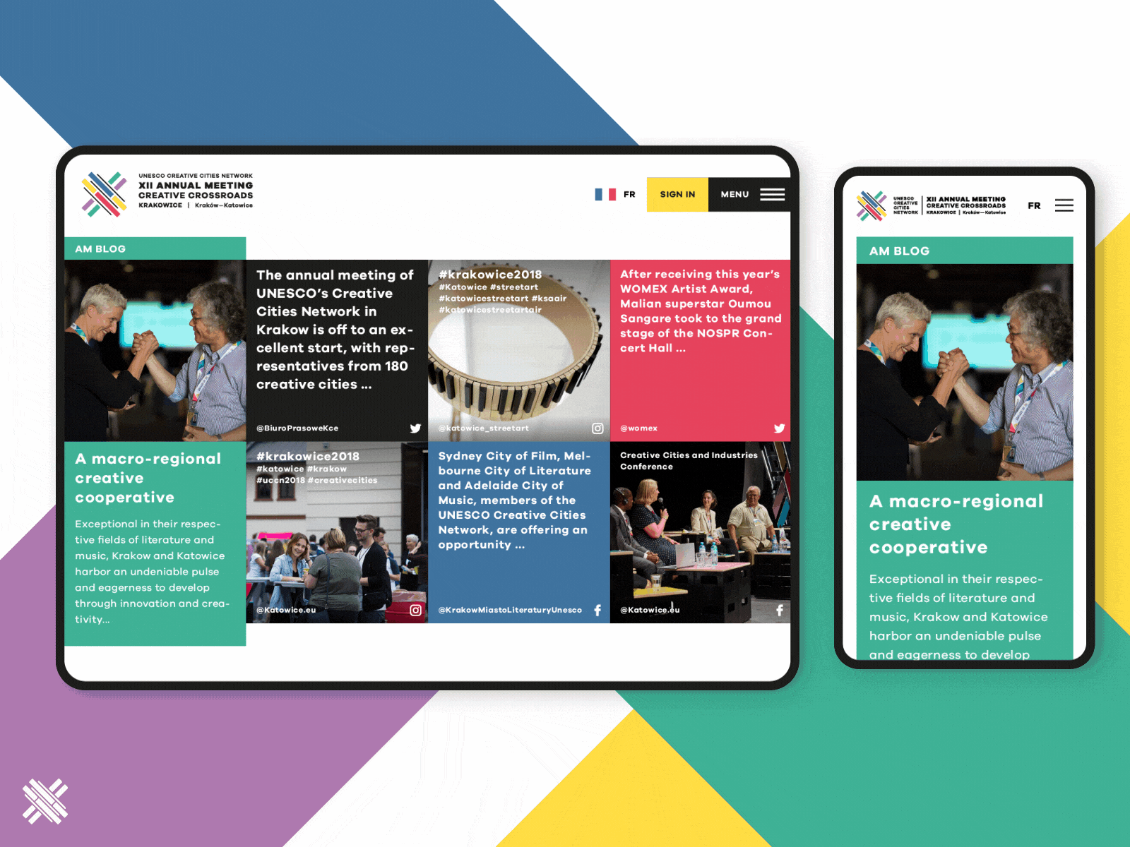 UCCN Annual Meeting website – #01 – home/livefeed colorful mobile ui ux website