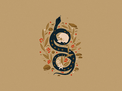 Snake and skull berries illustration skull snake vector
