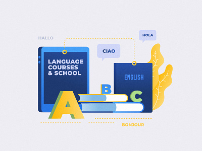The Language School book course app design education app english illustration learning platform online course vector web