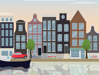 A street of Amsterdam Illustration amsterdam art branding canal design houses illustration illustrator travel vector