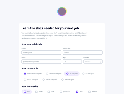 Survey form form free code camp gray interface design purple survey